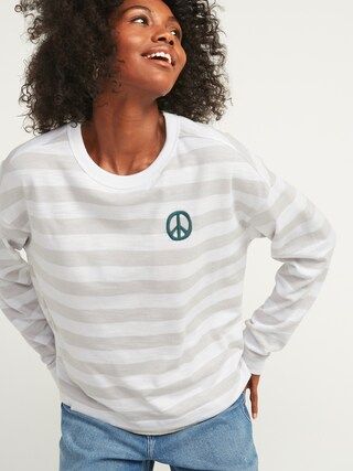 Loose Thick-Knit Striped Embroidered Graphic Easy Long-Sleeve Tee for Women | Old Navy (US)