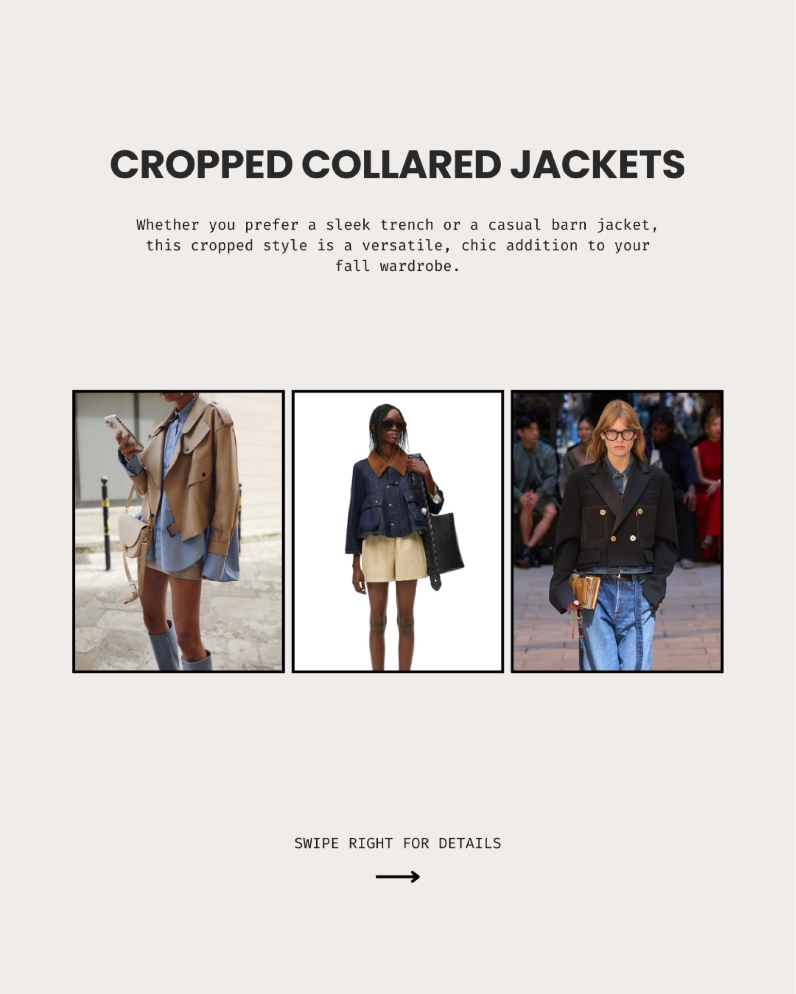 Cropped jackets are a great way to balance wide leg pants and jeans. 

#croppedtrench #croppedbarnjackets 

#LTKFallSale 

#LTKFindsUnder100 #LTKOver40