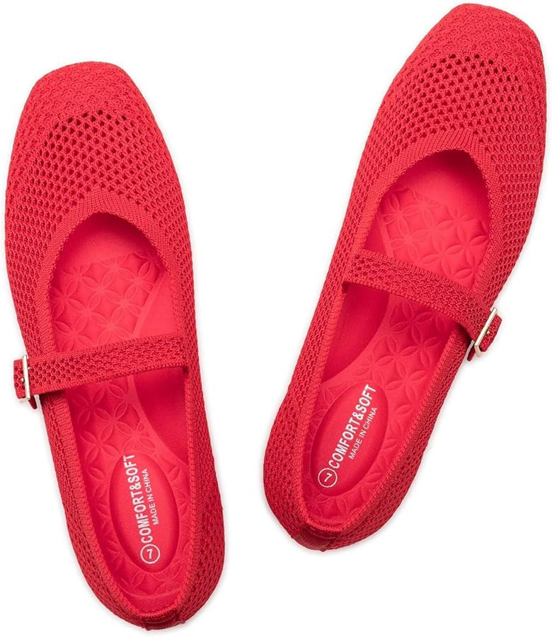 Frank Mully Womens Casual Flat Shoes Square Toe Shoes Knitted Mesh Flat Comfort Work Flat Shoes f... | Amazon (US)