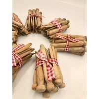 Vintage Bundle Of 10 Wooden Peg Clothespins Round Tops Tied With Ribbon Rustic Primitive Bowl Filler Decor | Etsy (US)