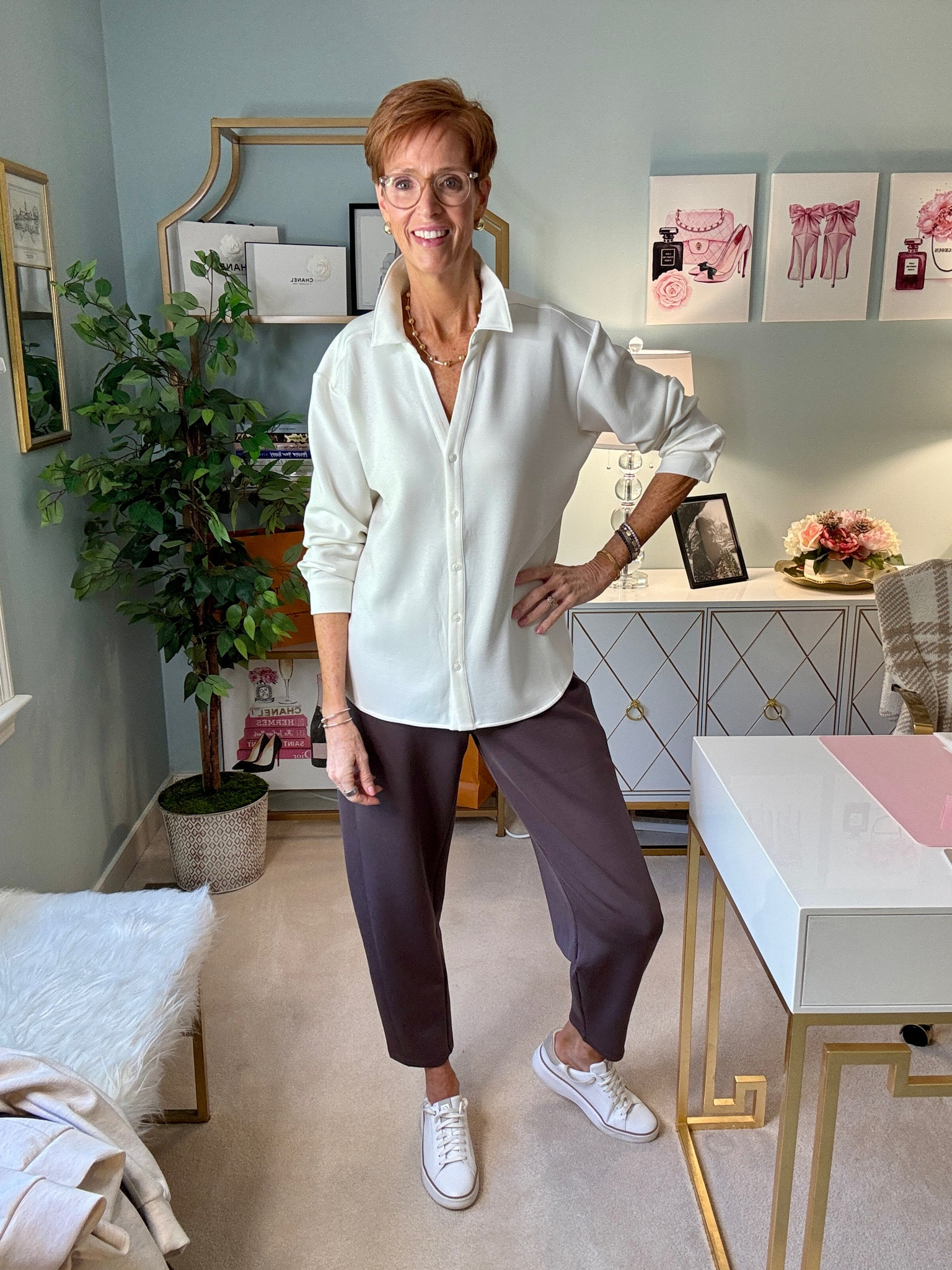 @Spanx 

Spanx AirEssentials 
Top medium
Bottom medium tall

#LTKootd #LTKOver40 #LTKTall