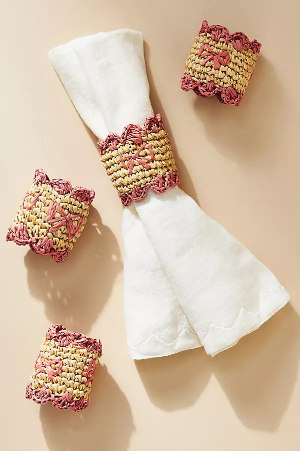 Payton James Handwoven Bow Napkin Rings, Set of 4 | Anthropologie (US)