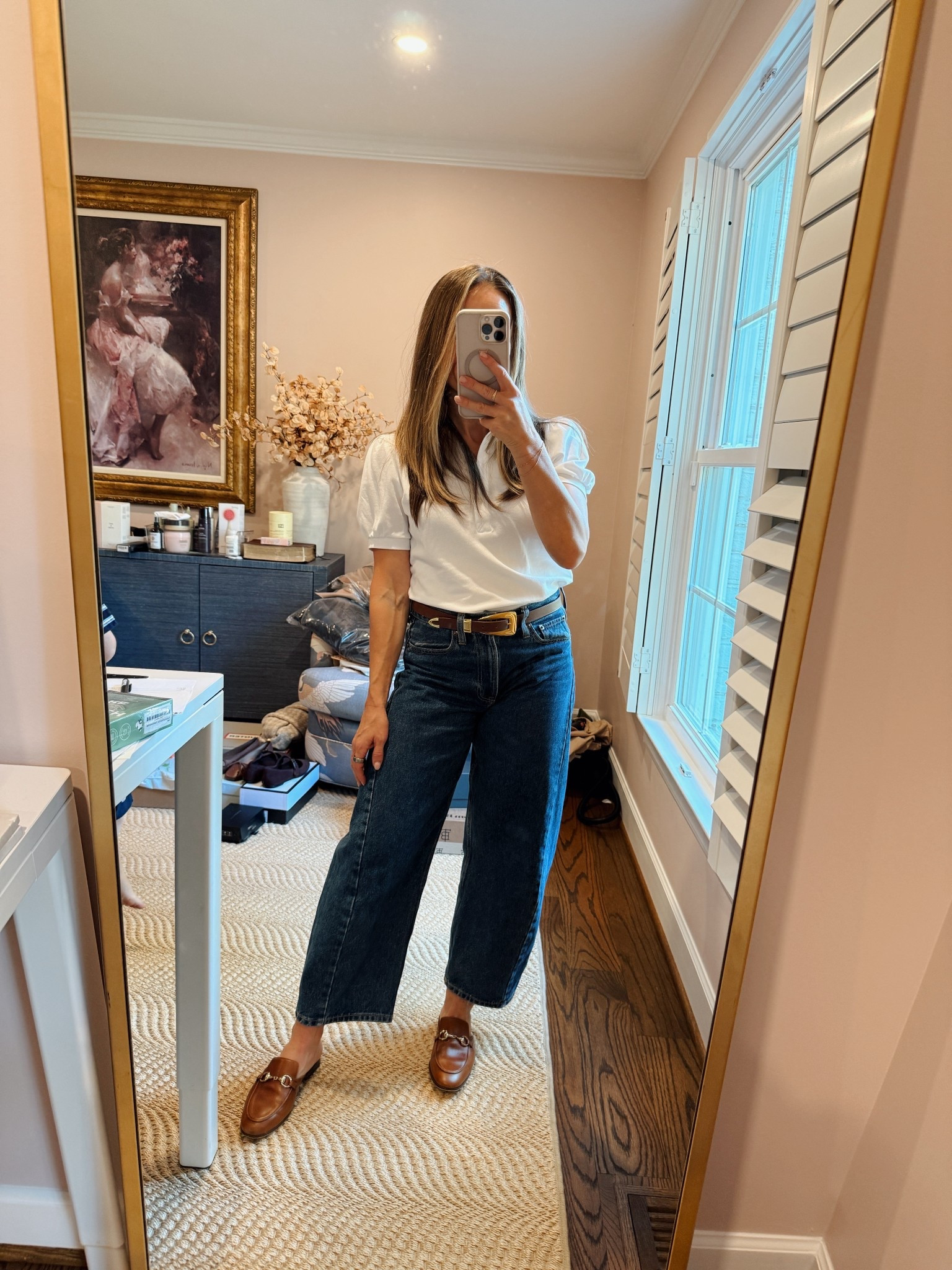 Barrel Jeans 
Puff sleeve polo 
Loafer Mules

#LTKPetite