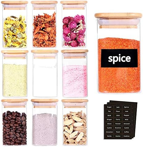 Tzerotone 10 Pcs Glass Spice Jars - 8oz Empty Square Spice Storage Containers With Bamboo Airtigh... | Amazon (US)