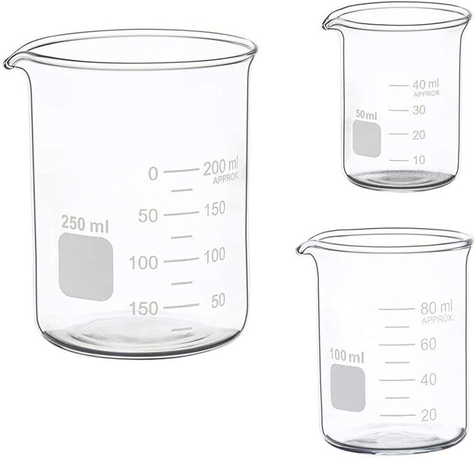 Glass Measuring Low Form Beaker Set 50ml 100ml 250ml Glass Graduated Beaker Set | Amazon (US)