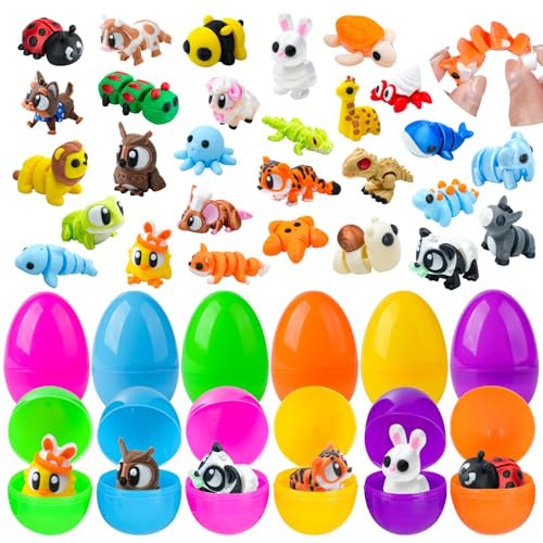 Easter Basket Stuffers Essentials for Toddler, 28 Pack Prefilled Easter Eggs Filled with 3D Printed Animals Toys Inside, Easter Egg Fillers Easter Gifts for Kids Party Favors | Amazon (US)