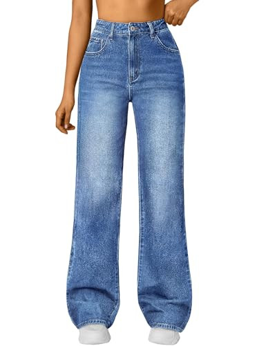 Trendy Queen Women's High Waisted Straight Wide Leg Jeans, Comfort Stretch Baggy Denim Pants | Amazon (US)