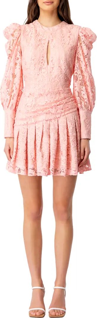 Korina Pleated Long Sleeve Lace Minidress | Nordstrom