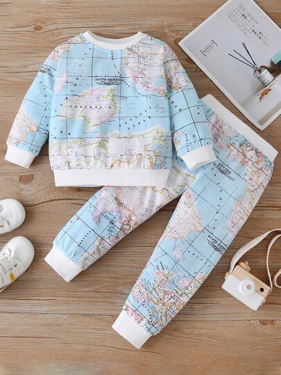 Toddler Boys Map Print Sweatshirt With Joggers | SHEIN