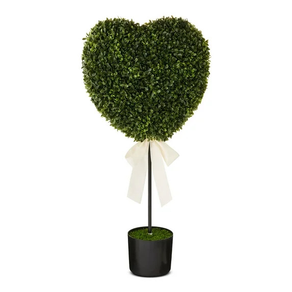 Boxwood Heart with Bow Topiary, Green and White, 32", Valentine's Day by My Texas House | Walmart (US)