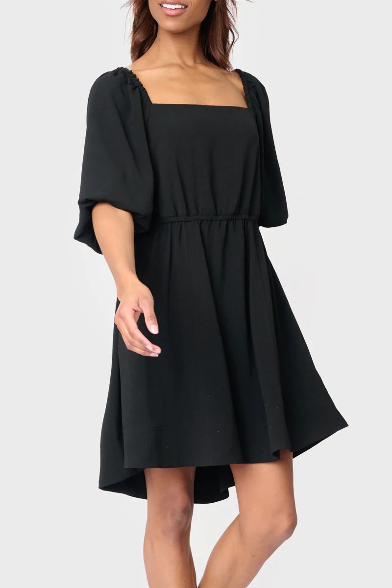 Balloon Sleeved Square Neck Crepe Dress | Gibson