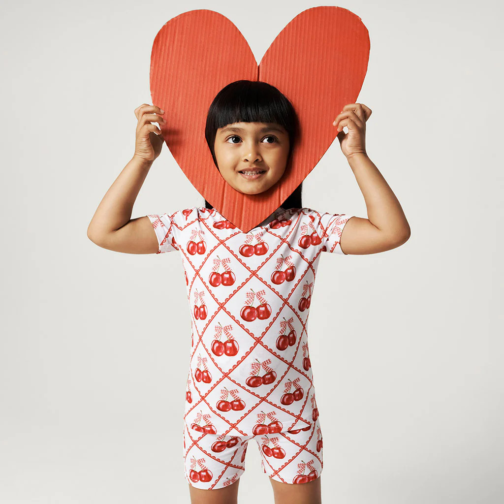 Cherry Red Toddler Short Sleeve Pajamas | Cheryl | Posh Peanut