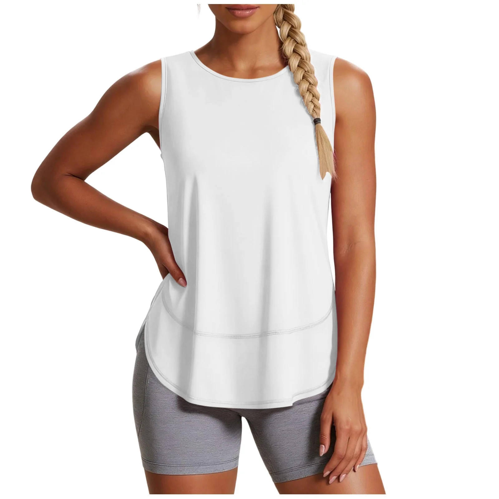CBASIHI Womens Quick Dry Workout Tank Tops- Breathable Loose Fit Crew Neck Racer Back Gym Yoga Athletic Sleeveless Shirts White Size M - Walmart.com | Walmart (US)
