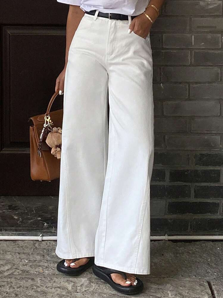 Livesso Jeans De Cintura Media Y Pierna Recta Para Mujer, Pantalones Vaqueros Sueltos Y Casuales | SHEIN