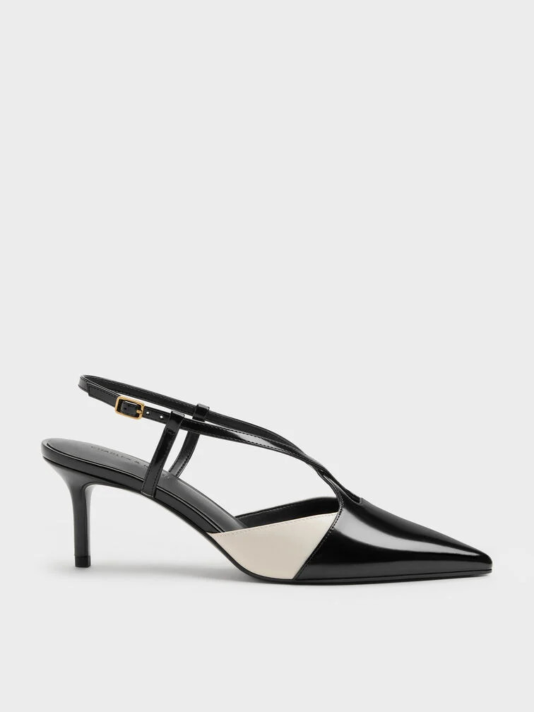 Burgundy Two-Tone Pointed Slingback Pumps | CHARLES & KEITH | Charles & Keith US