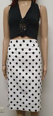 REVIEW SZ 12 , White & black Polka Dot Skirt. Pencil Fit . Stretch . Lined | eBay AU
