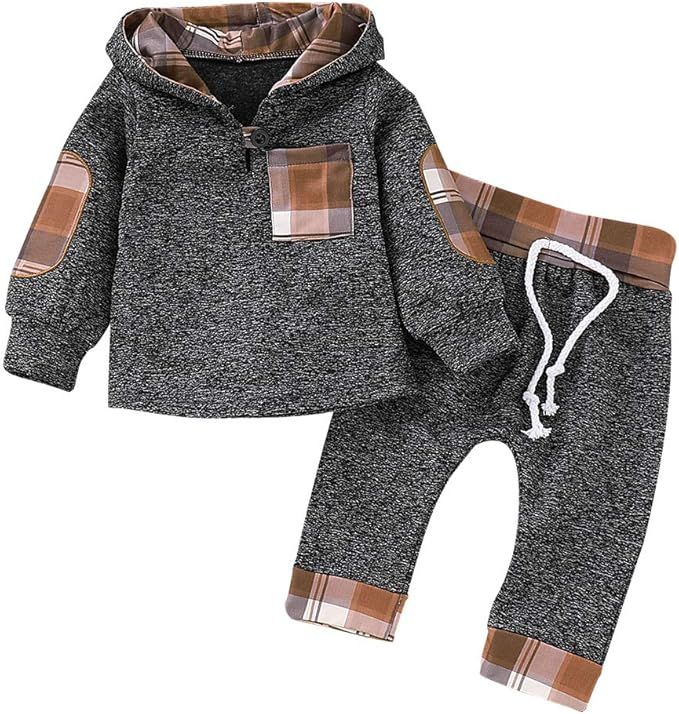 SANMIO Infant Toddler Baby Boys Girls Clothes Hoodie Outfit Classic Plaid Sweatshirt +Pants Cloth... | Amazon (US)