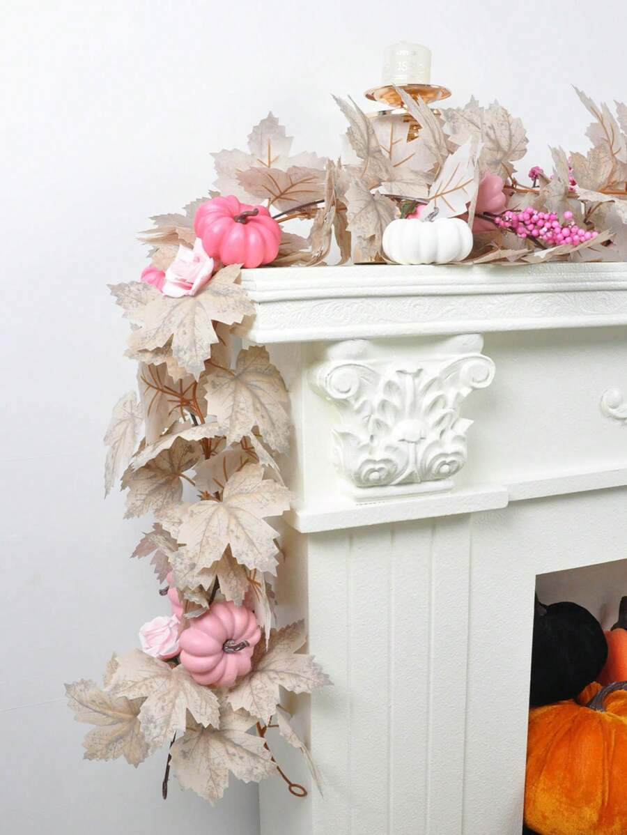 1PC Artificial Maple Leaf Vine Autumn Maple Leaf Wreath Pink Foam Pumpkin Decoration Suitable For... | SHEIN