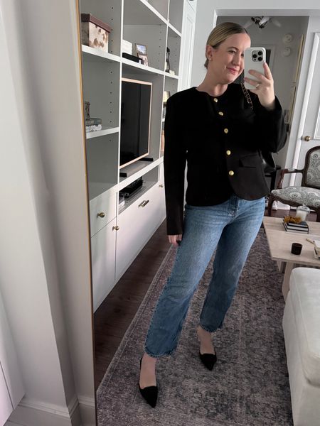 Veronica beard knit jacket - runs small; wearing a L
Reformation Cynthia straight leg jeans - run very small- sized up to 29
Manolo blahnik maysale kitten heels
Mmlafleur layering silk tank - M - my favorite for under jackets and cardigans
Classic style
Business casual
Meeting outfit 

#LTKSeasonal