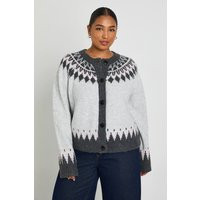 boohoo Women's Plus Fairisle Knit High Neck Cardigan in Grey | Size: 16/18 | Polyurethane | boohoo (US & Canada)
