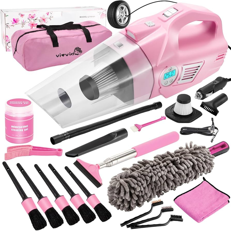 Pink Car Cleaning Kit, 21PCS Car Detailing Kit Interior Cleaner with 4-in-1 Handheld Car Vacuum C... | Amazon (US)