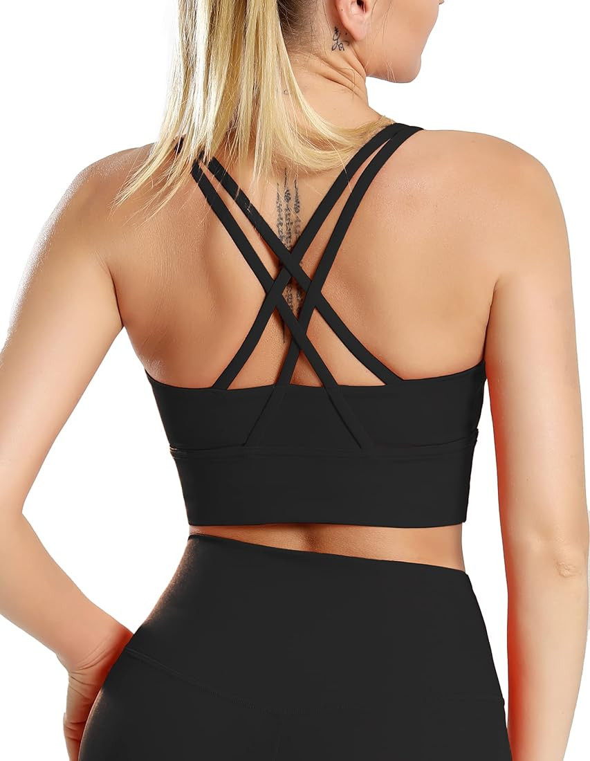 Leneko Sports Bra for Women, Women's Criss Cross Back Strappy Longline Sports Bra, High Medium Im... | Amazon (US)