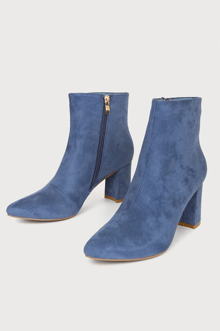 Sarai Slate Blue Suede Pointed-Toe Ankle Booties | Lulus