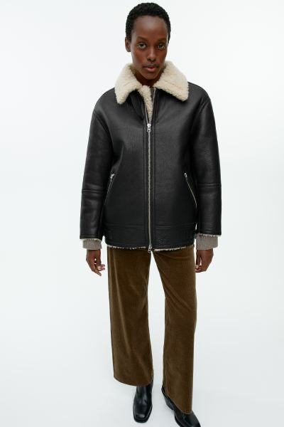 Pile-Lined Leather Jacket | H&M (UK, MY, IN, SG, PH, TW, HK)