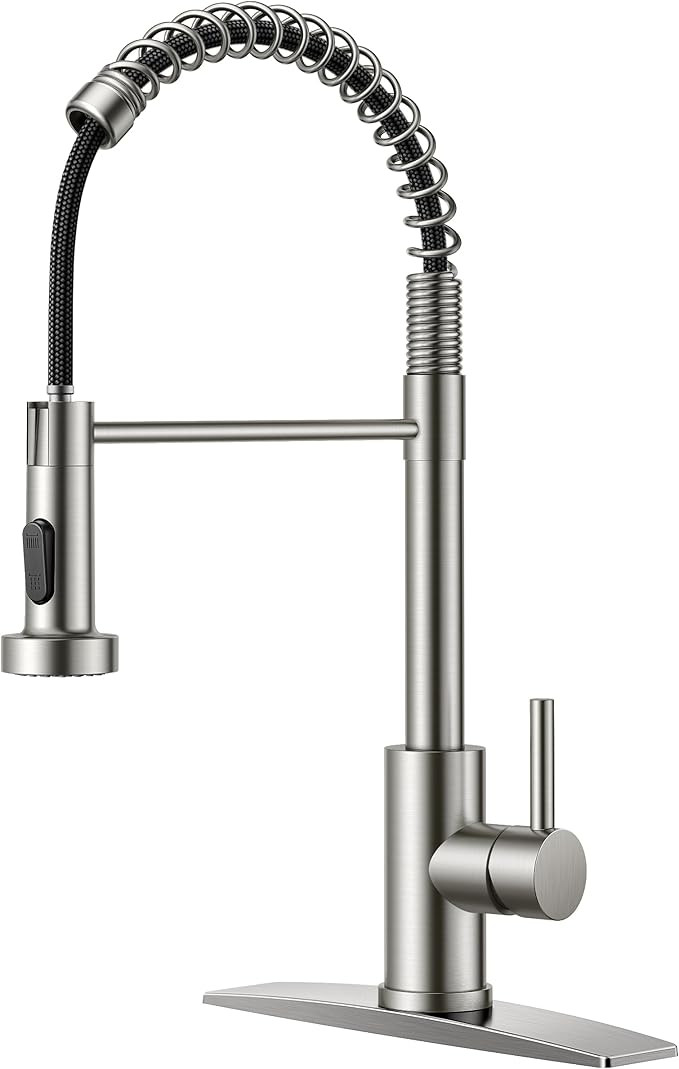 FORIOUS Kitchen Faucets, Brushed Nickel Kitchen Sink Faucet with Pull Down Sprayer, Commercial Ki... | Amazon (US)
