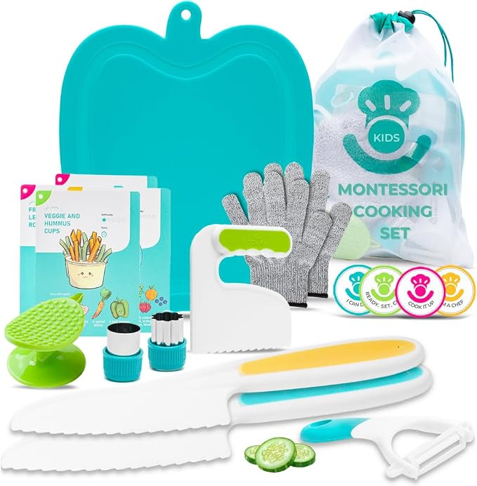 Tovla Jr. Real Toddler Cutting Set – Montessori Kitchen Tools for Kids - Kid Safe Kitchen Knive... | Amazon (US)