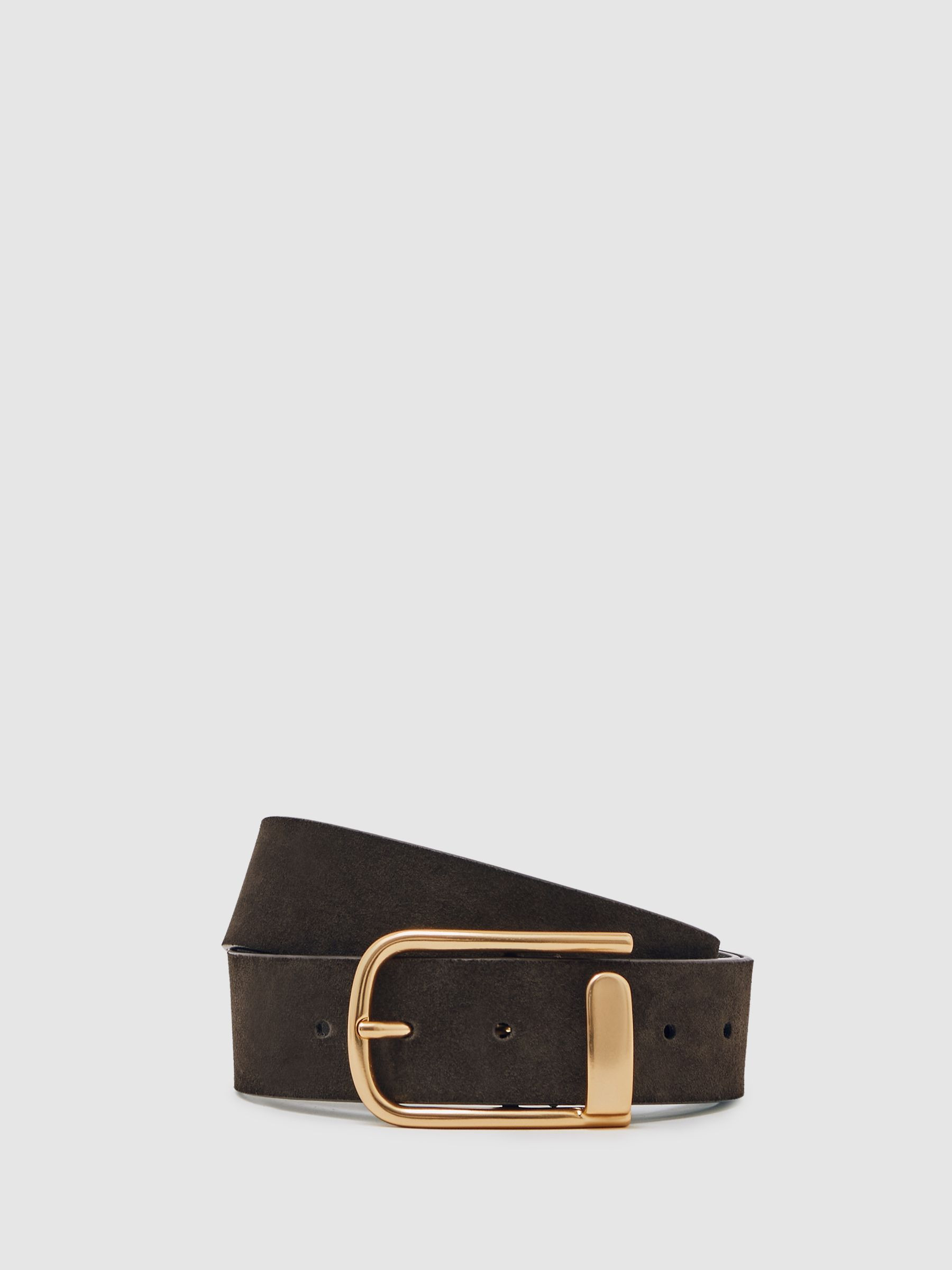 Reiss Leather Half Keeper Belt in Chocolate - REISS | Reiss UK