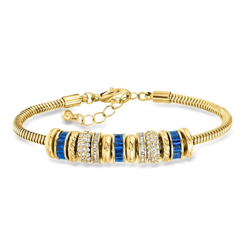 14kt Yellow Gold-Plated Bead Charm Bracelet with Simulated Tonal Blue and White Gemstones. 7&quot... | Ross-Simons