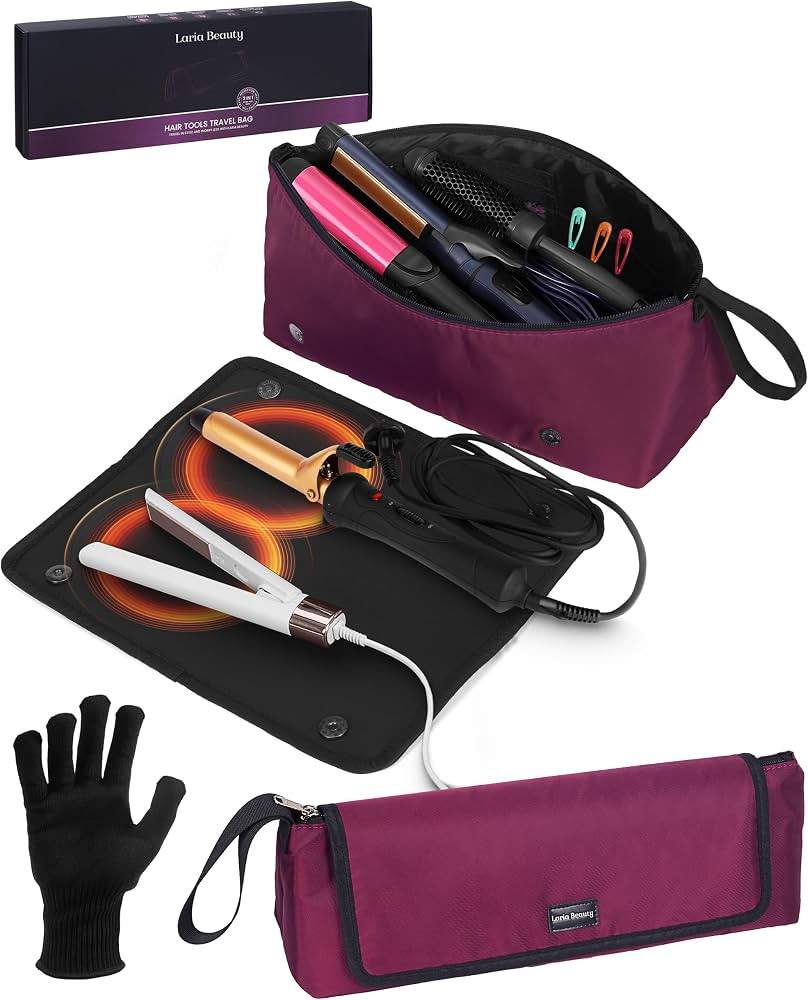 2-in-1 Hot Hair Tools Travel Bag, Removable Heat-Resistant Silicone Mat, Clear Pockets for Access... | Amazon (US)