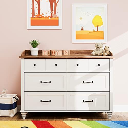 WAMPAT 6 Drawer Dresser for Bedroom, Mid Century Dresser Wide 6 Chests of Drawers, White Kids Dre... | Amazon (US)