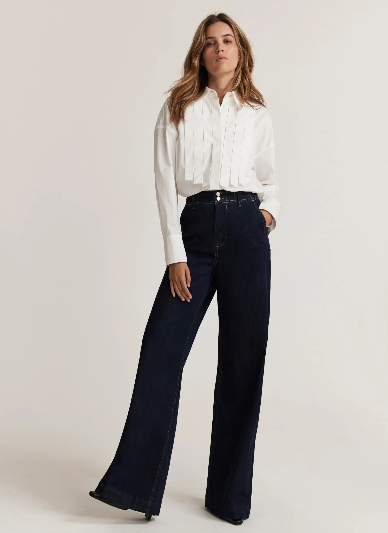 Dark Indigo Tailored Wide Jeans | Mint Velvet