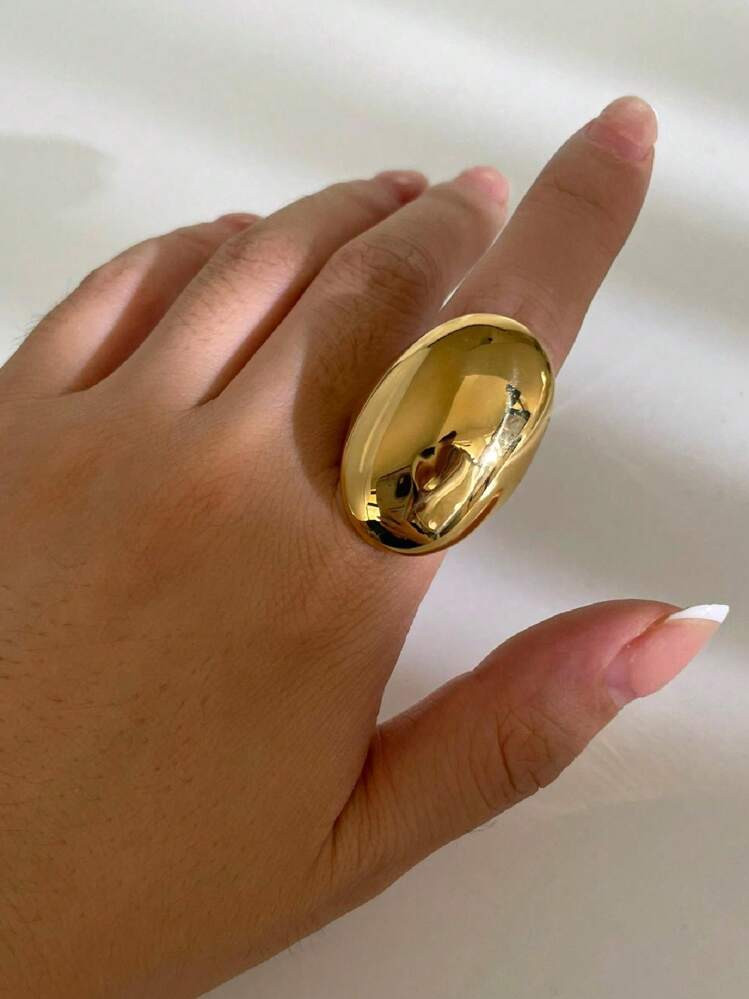 1pc Elegant & Luxurious Oval Minimalist 18K Gold Waterproof Versatile Women's Ring | SHEIN