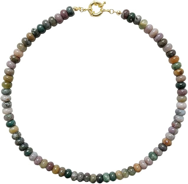 Iswawo Beaded Gemstone Necklace for Women, Pure Color Boho Bead Choker Natural Stone Surfer Beach... | Amazon (US)