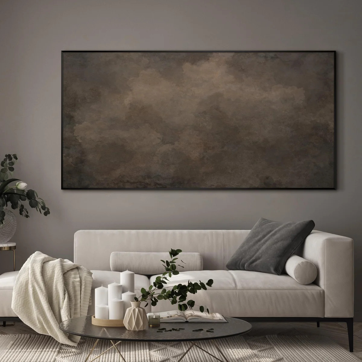Extra Large Framed Wall Art Neutral Cloudy Abstract Illustration, Soft Atmospheric Design for Home Living Room Bedroom Decor (Frame Assembly Required) | Wayfair North America