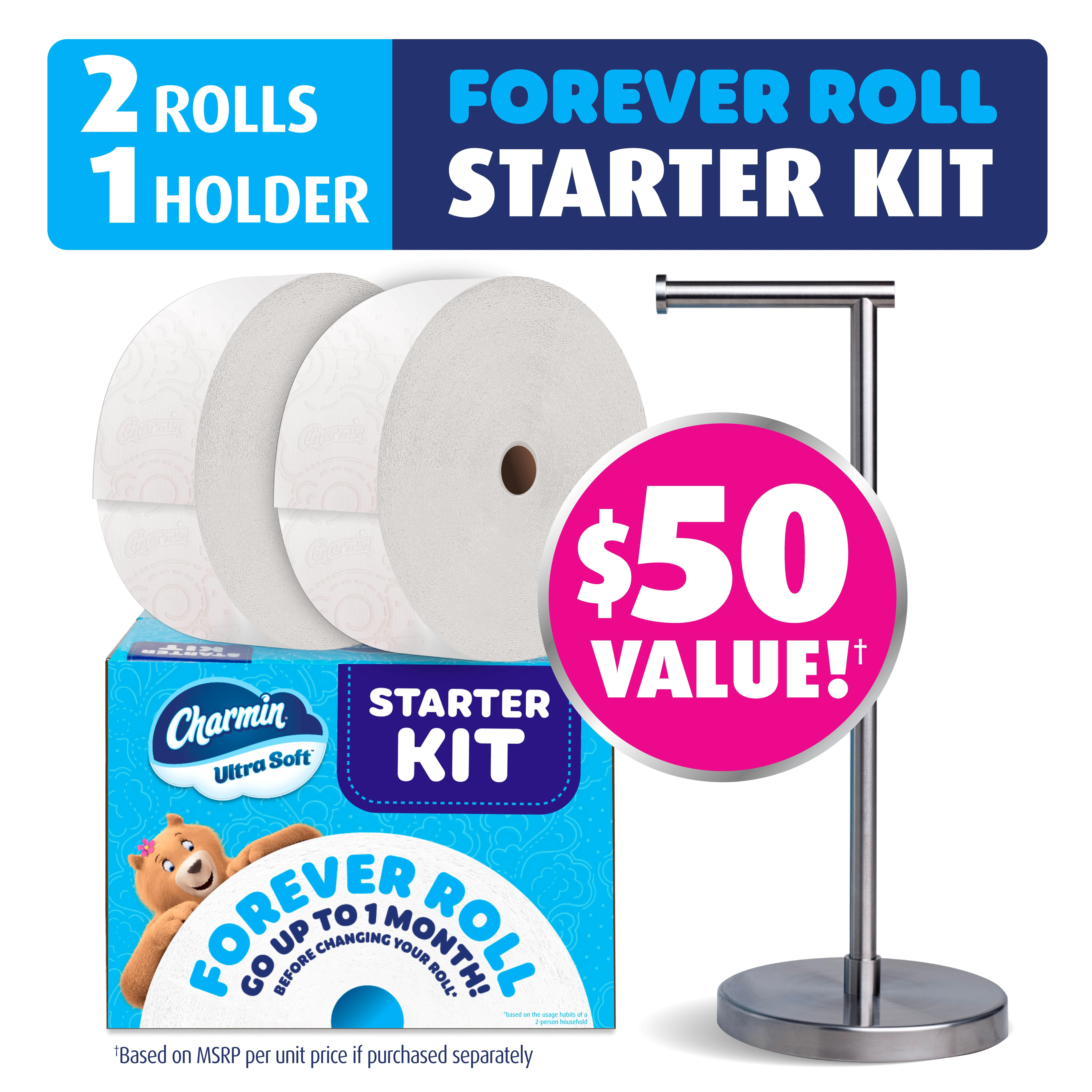 Charmin Ultra Soft Toilet Paper, Forever Roll Starter Kit, 1 Holder, 2 Rolls, 2-Ply Bath Tissue -... | Walmart (US)
