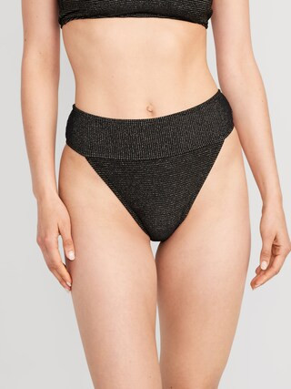 High-Waisted Metallic Shine Bikini Swim Bottoms for Women | Old Navy (US)