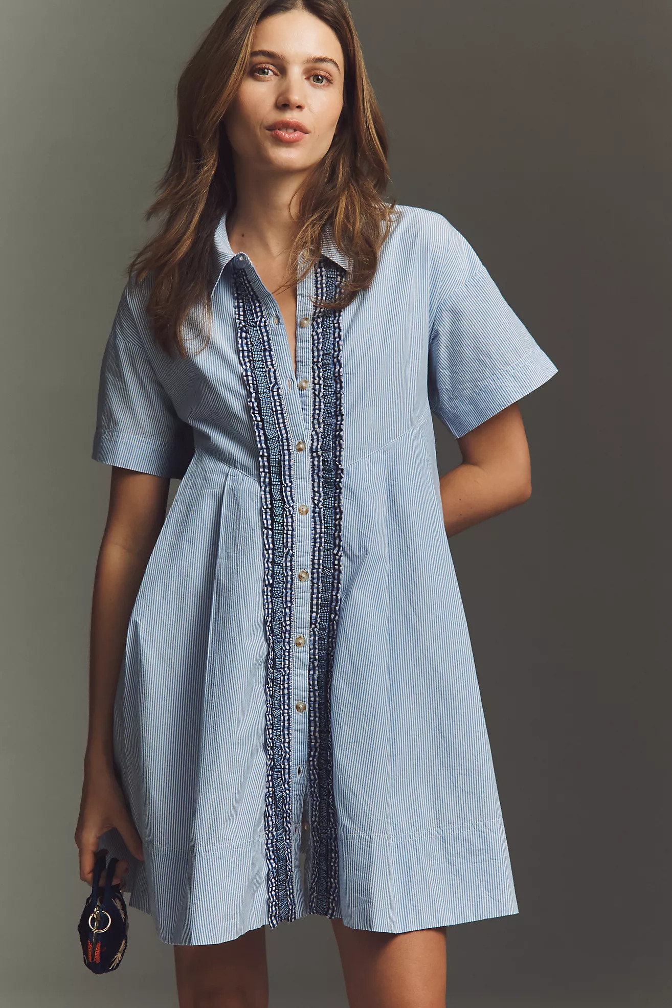 Maeve Cotton Ruffle Mini Swing Dress | Anthropologie (US)