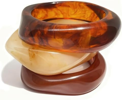FAXHION Chunky Resin Acrylic Bangle Bracelets for Women, Colorful Wide Geometric Bangles Set, Sta... | Amazon (US)