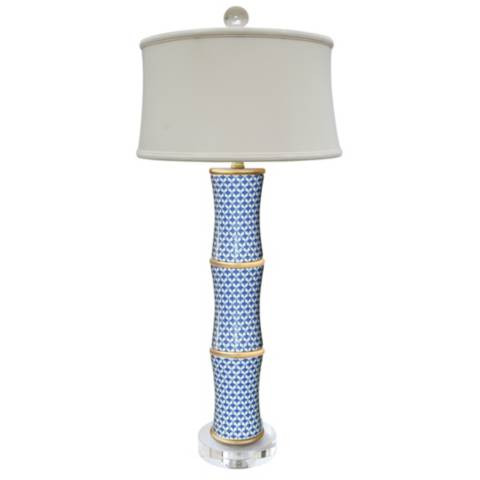 Tyone Blue and White Fish Scale Porcelain Bamboo Table Lamp | Lamps Plus