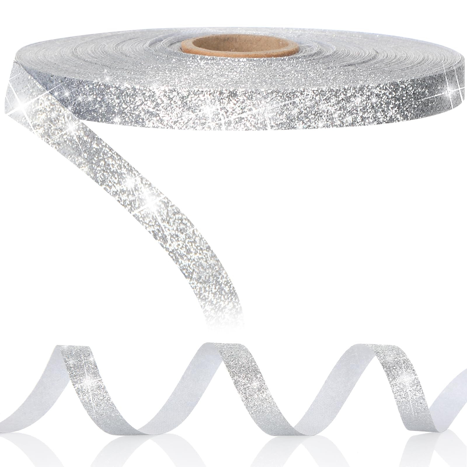 Syhood 50 Yards Christmas Glitter Ribbon Wrapping 3/8" Wide Sparkle Waterproof Sparkly Ribbon Bal... | Amazon (US)