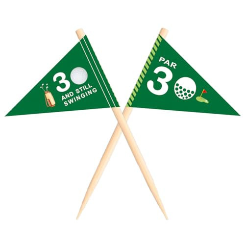VOWFOO Golf Themed Toothpick Flags, 20 PCS Par 30 And Still Swinging Birthday Golf Cocktail Picks Mini Stick Cupcake Toppers Flags for Par 30 Golf 30th Birthday Party Food Bar Decorations (Par 30) | Amazon (US)