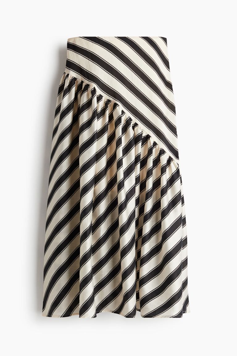 Draped Lyocell-blend Skirt - Regular waist - Long - Cream/black striped - Ladies | H&M US | H&M (US + CA)