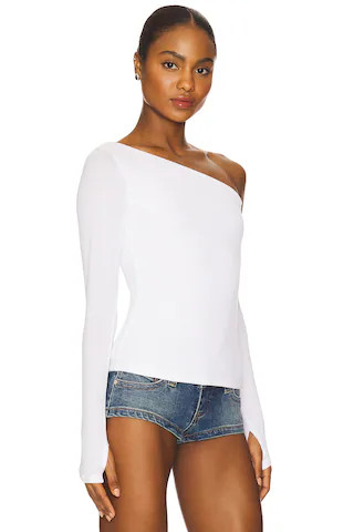Michael Lauren Magdaleno Long Sleeve Asymmetrical Fitted Cold Shoulder Top in White from Revolve.... | Revolve Clothing (Global)