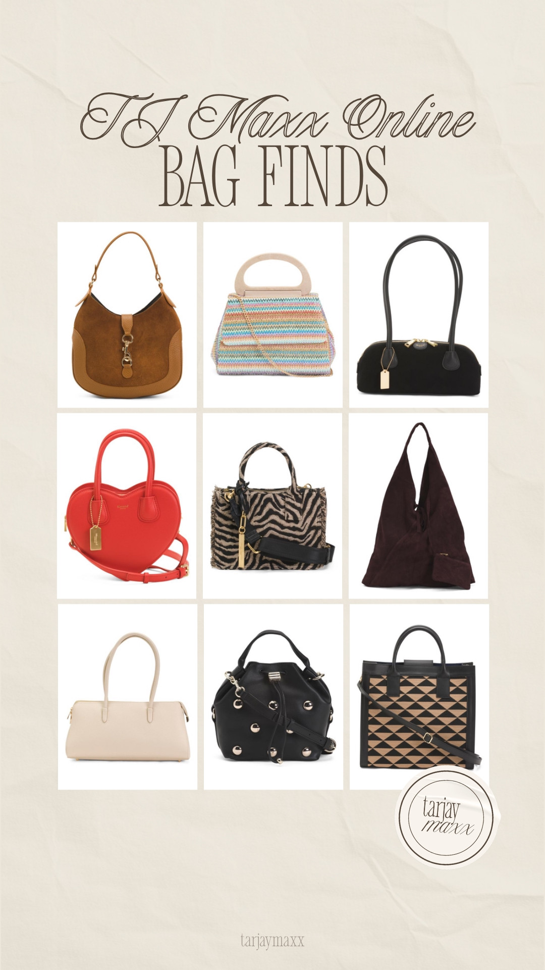TJ Maxx handbag finds have been elite lately 👜 From classic neutrals and structured top-handle styles to bold pops of red and fun textured statement pieces, there’s something for every outfit. I’m especially obsessed with the woven geometric tote! It gives major Prada Jacquard Symbole Shopper Tote vibes without the designer price tag. The zebra print satchel is such a fun statement for spring, and that deep burgundy shoulder bag feels so chic for date night. These are the kind of bags that instantly elevate a simple jeans-and-tee look.
spring outfits, date night outfits, business casual workwear, work outfits, vacation outfits beach, resort wear 2026, plus size fashion, winter denim, tjmaxx handbags, marshalls purse finds, designer inspired bags, affordable luxury style, everyday tote bag, spring accessories

#LTKgrwm #LTKdayinmylife #LTKootd