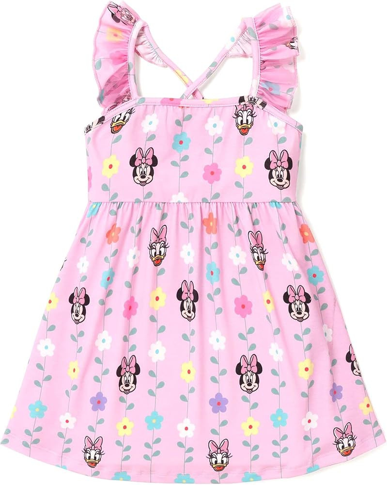 Disney Princess Minnie Mouse Frozen Elsa Girls Dress Ruffle Sleeveless Criss Cross Sundress Summe... | Amazon (US)