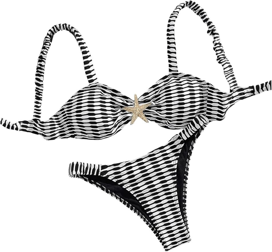 Milumia Women's Striped Bikini Set Two Piece Metal Colorblock Bathing Suit Thong Swimsuits | Amazon (US)